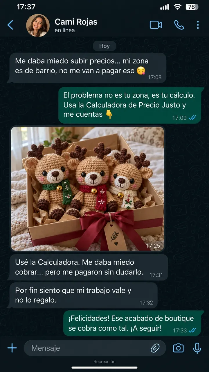 Recreación de un mensaje de WhatsApp de una tejedora (3 de 8)