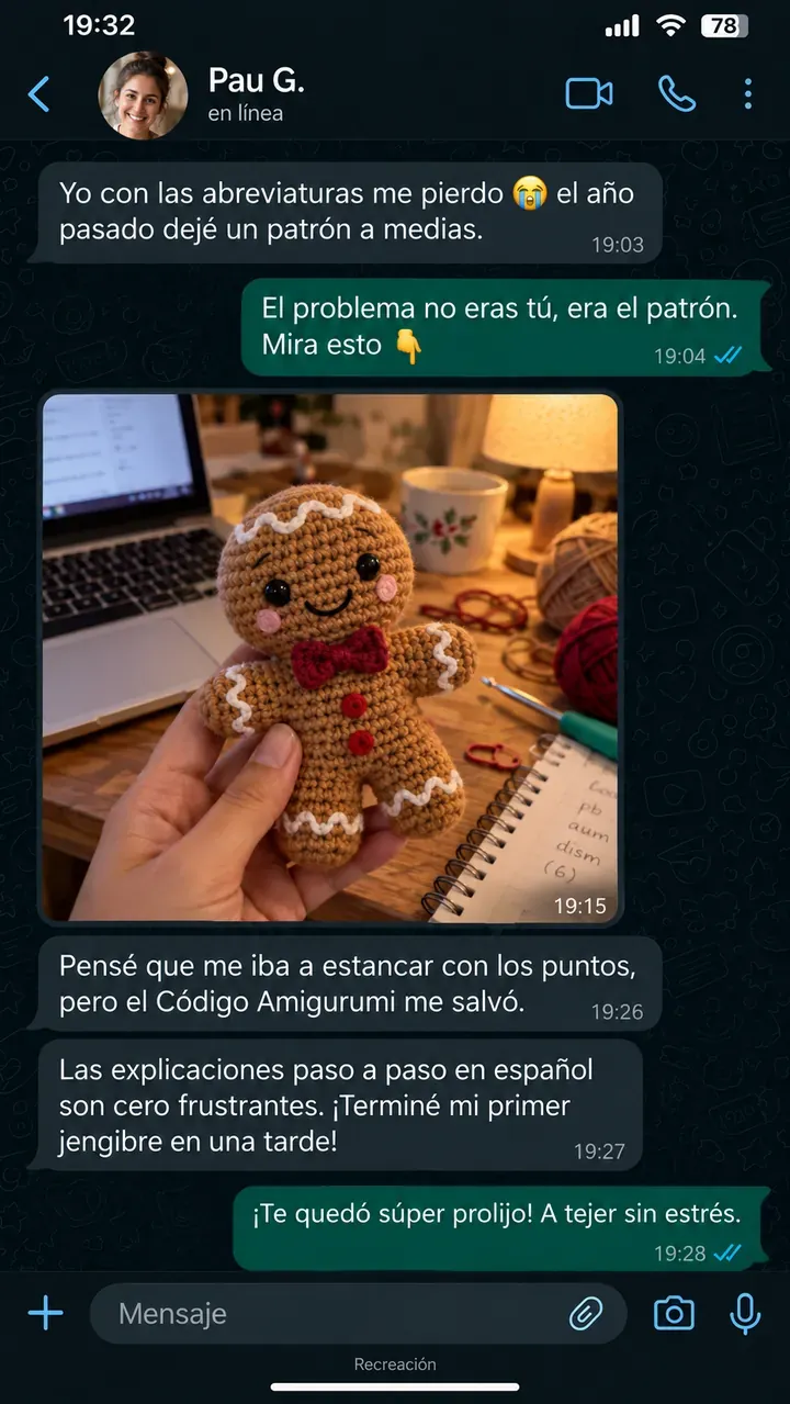 Recreación de un mensaje de WhatsApp de una tejedora (6 de 8)