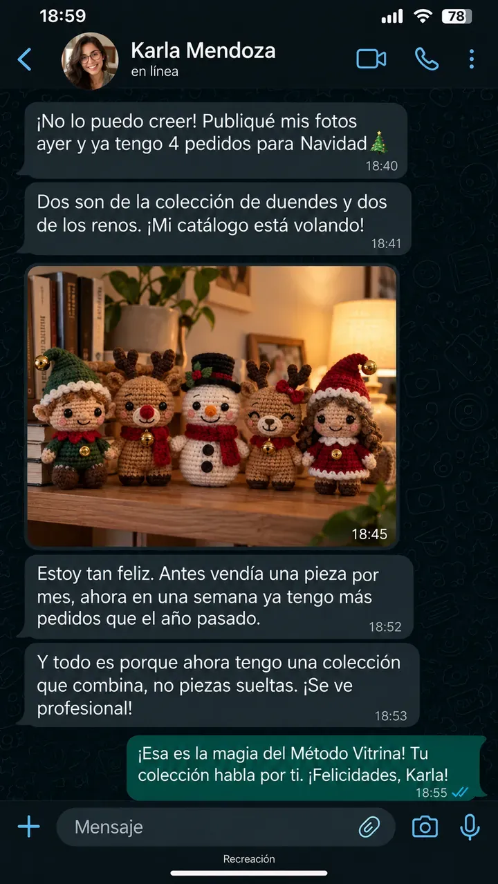 Recreación de un mensaje de WhatsApp de una tejedora (7 de 8)