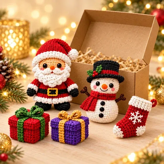 Mini Santa, muñeco de nieve, regalos y calcetín