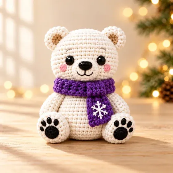 Oso polar con bufanda morada