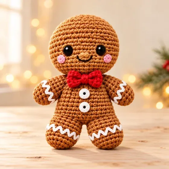 Hombre de jengibre con moño rojo