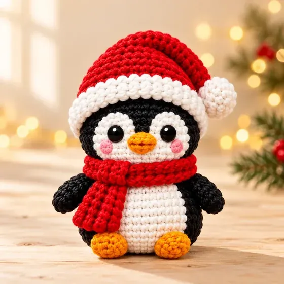 Pingüino con gorro de Santa